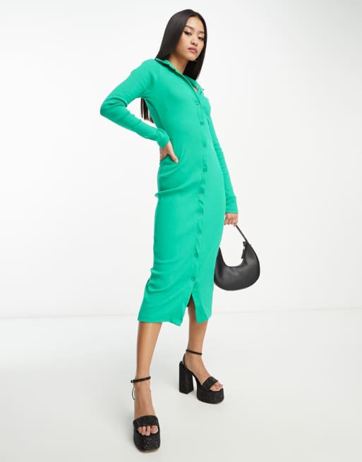 jean slime très élastique, In The Style x Billie Faiers ribbed ruched midi  dress in green