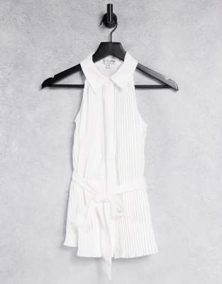 In The Style x Billie Faiers sleeveless collar detail pleated top with belt in white - ASOS Price Checker