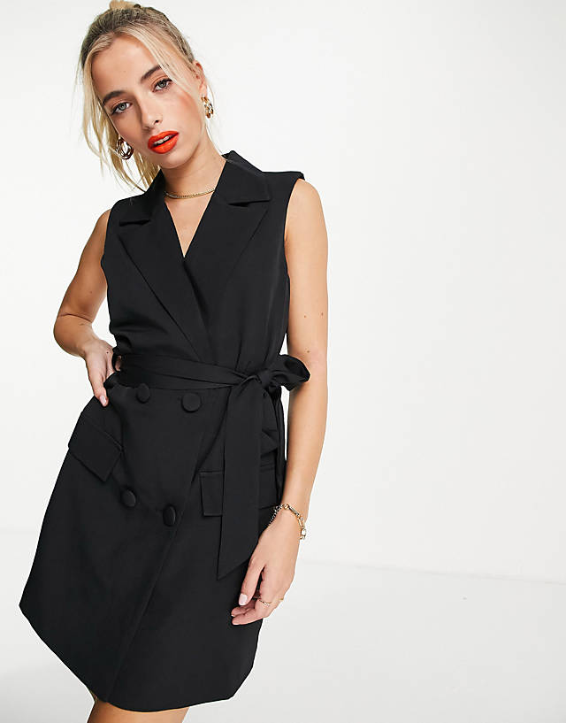 In The Style - x billie faiers sleeveless tuxedo dress with belt in black