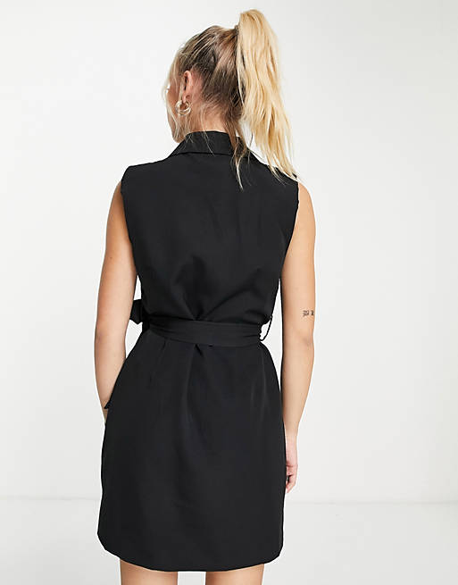 Dresses In The Style x Billie Faiers sleeveless tuxedo dress with belt in black 