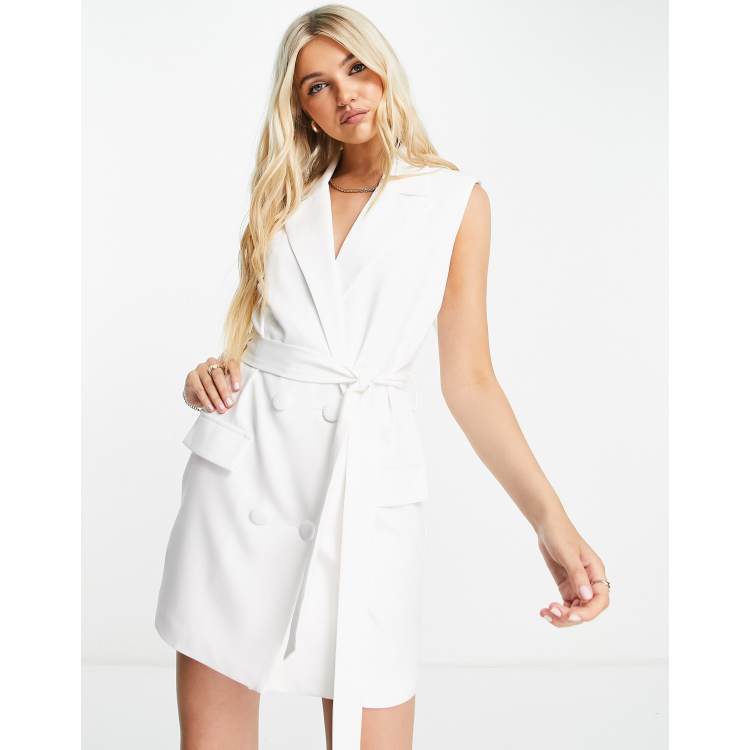 White sleeveless hot sale tuxedo dress