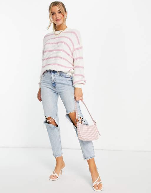In The Style x Billie Faiers stripe jumper in pink multi, 4 of 4