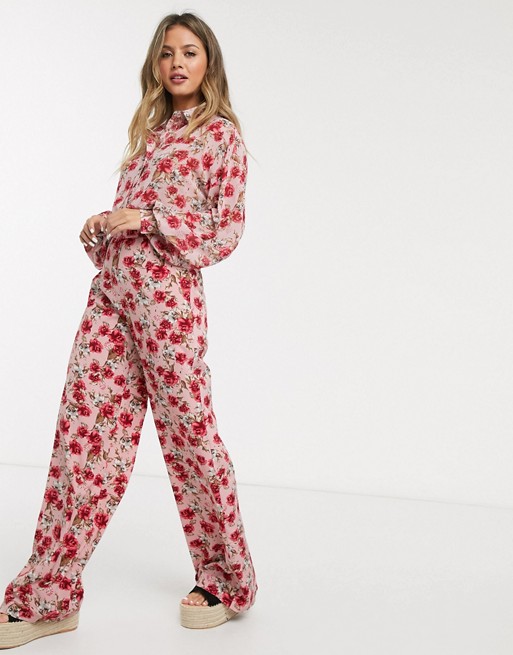 In The Style x Billie Faiers wide leg trouser co ord in red floral print