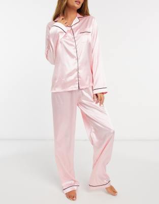 In The Style x Billie Faires satin pajama set in pink