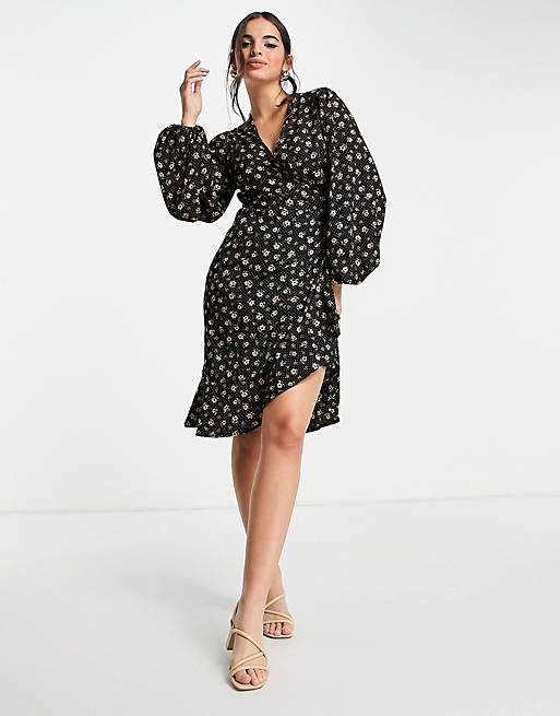In The Style x Carys Whittaker wrap front midi dress in floral print
