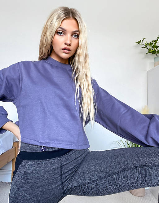 Hoodies & Sweatshirts In The Style x Courtney Black activewear cropped sweatshirt co ord in charcoal 
