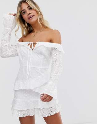 dani dyer white lace up back lace dress