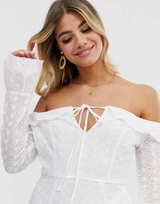 dani dyer white lace up back lace dress