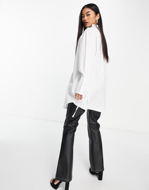 In The Style x Dani Dyer ruffle collar tie sleeve shirt in white, 2 of 4