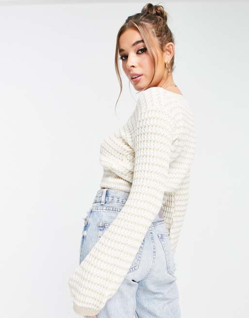 In The Style x Dani Dyer – Stenfärgad virkad tröja med textur och vida ärmar , 2 av 4