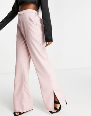 In The Style x Dani Dyer straight leg trouser with side splits co ord in dusky mauve