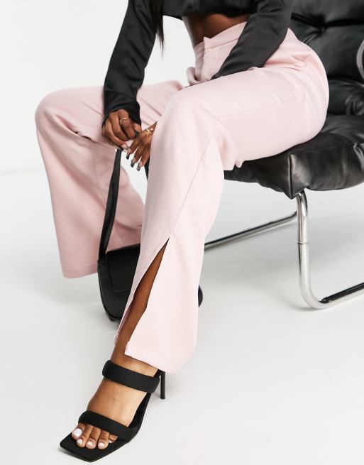 In The Style x Dani Dyer straight leg trouser with side splits co ord in dusky mauve, 3 of 4