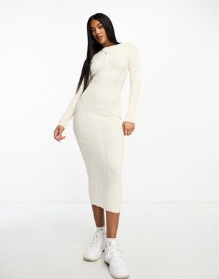 In The Style x Georgia Louise knitted bodycon midi jumper dress in cream