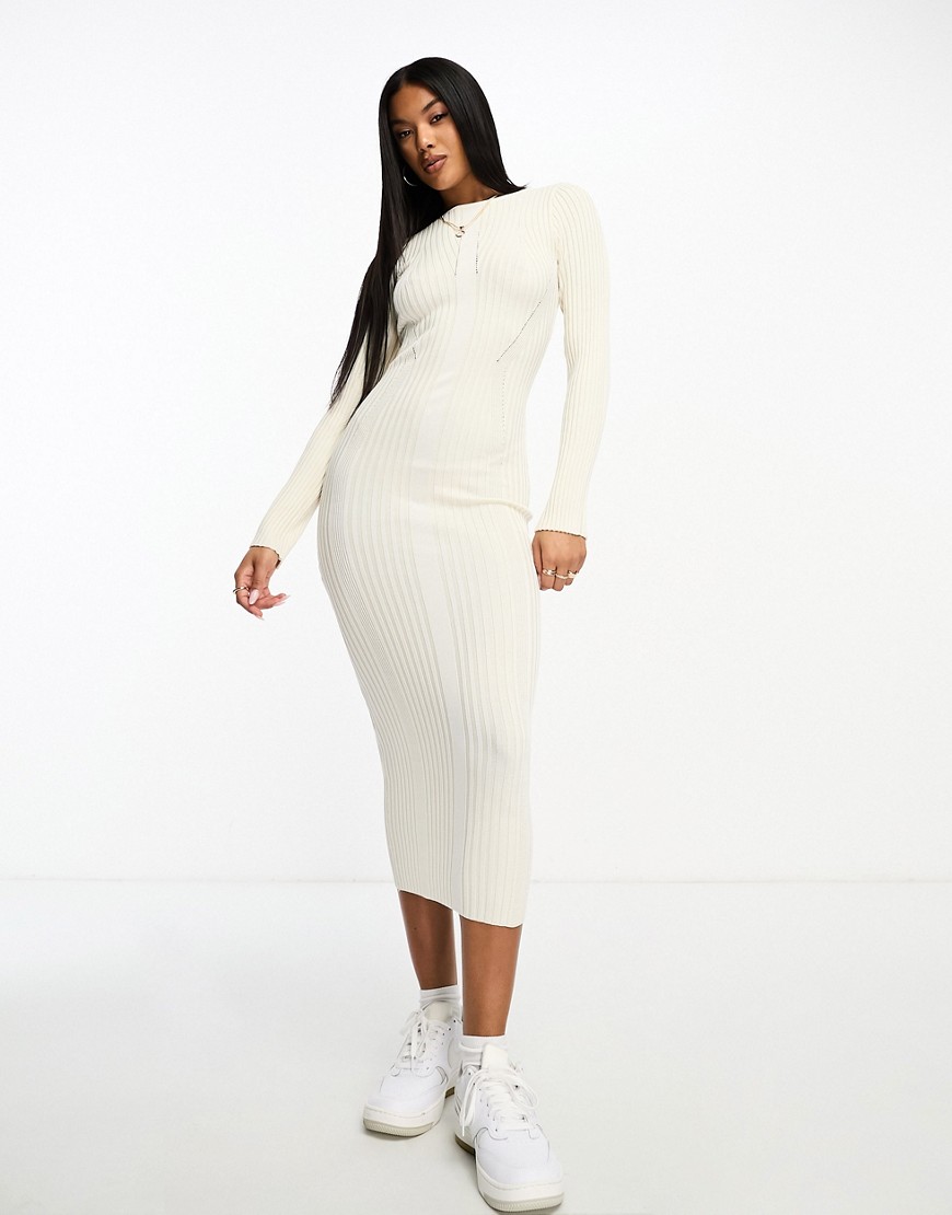 In The Style x Georgia Louise knitted bodycon midi jumper dress in cream-White