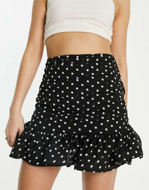 In The Style x Georgia Louise ruffle detail mini skirt in mono spot ...