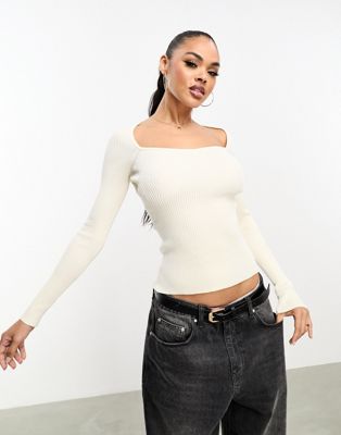 In The Style x Georgia Louise sweetheart neckline ribbed knit jumper in cream