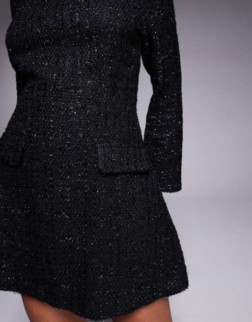 black boucle tailored mini dress Black Metallic Boucle Mini Dress – self-portrait-US