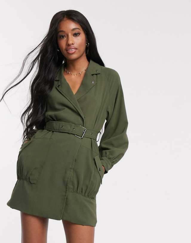 In The Style - x jac jossa belted biker dress in khaki