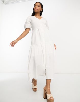 x Jac Jossa button up tiered midi dress in white