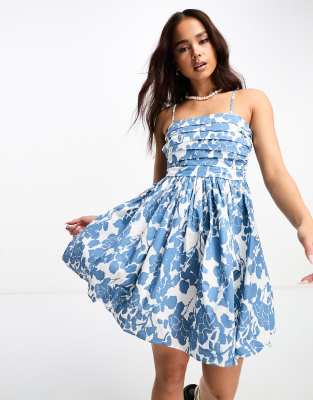 In The Style X Jac Jossa Cami Mini Skater Dress In Blue Floral-multi