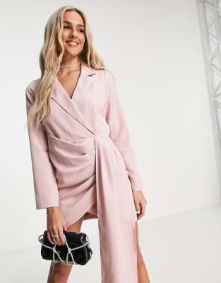 In The Style x Jac Jossa collar detail wrap skirt mini dress in pink - ASOS Price Checker