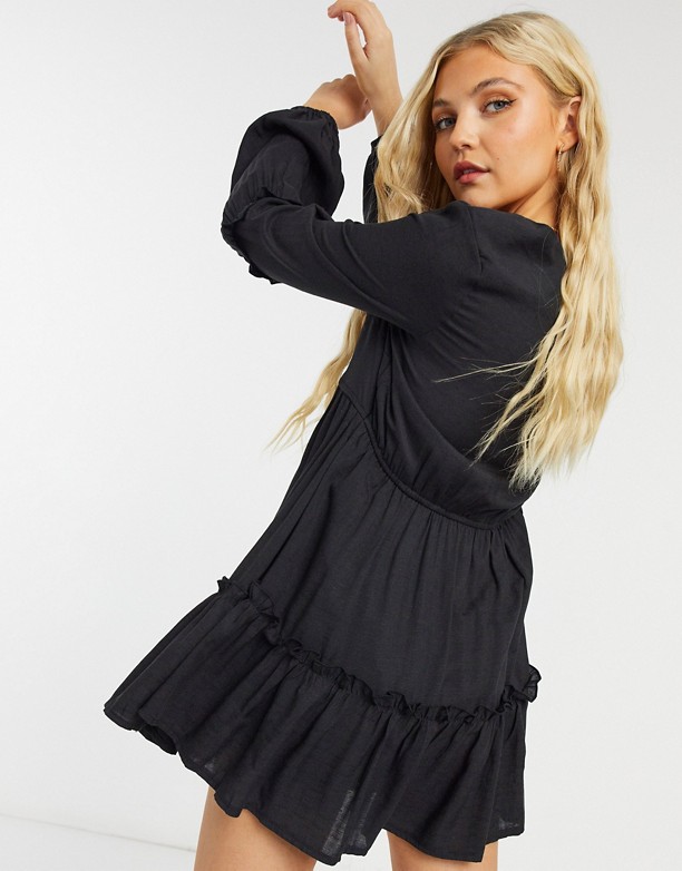  100% Autentyczny In The Style x Jac Jossa – Czarna, luźna sukienka z teksturowanego materiału Czarny