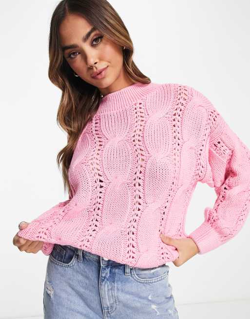 In The Style x Jac Jossa Exclusive – Różowy sweter z dzianiny o ozdobnym ściegu