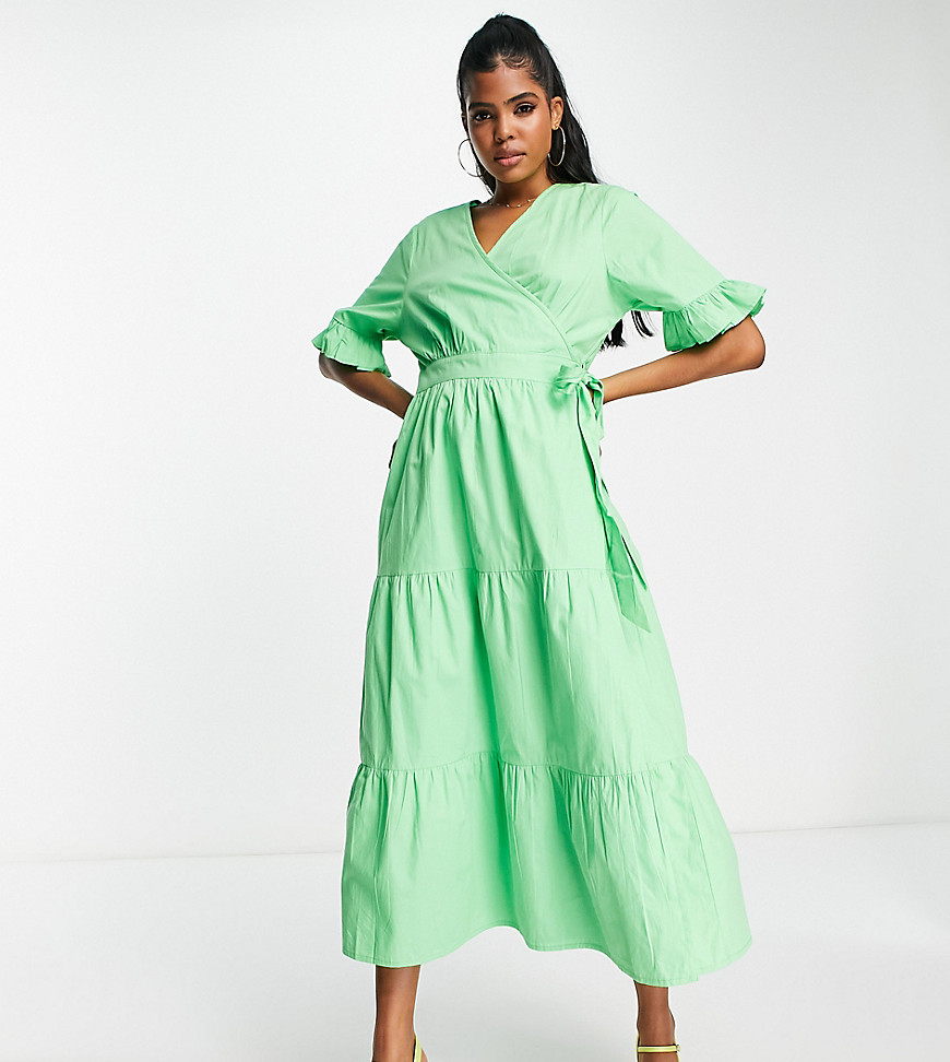 In The Style X Jac Jossa Exclusive Wrap Detail Tiered Midi Dress In Green