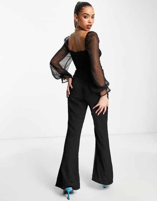In The Style x Jac Jossa - Exclusivité - Combinaison à manches bouffantes en tulle - Noir, 3 de 4