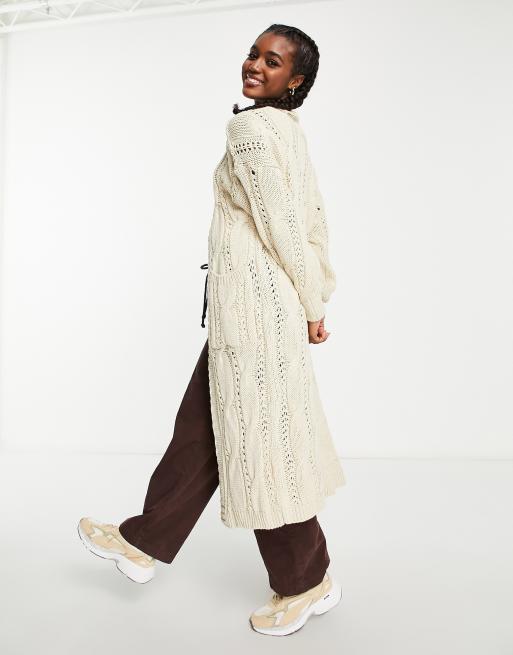 In The Style x Jac Jossa - Gilet long en maille torsadée épaisse - Crème, 2 de 4