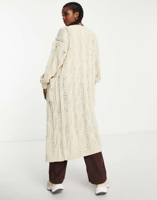 In The Style x Jac Jossa - Gilet long en maille torsadée épaisse - Crème, 4 de 4