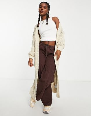 In The Style x Jac Jossa knitted maxi cable knit chunky cardi in cream