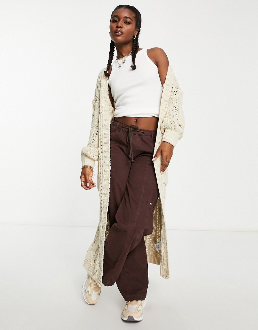 In The Style x Jac Jossa knitted maxi cable knit chunky cardi in cream-White