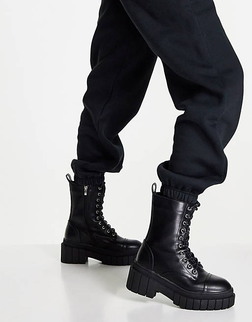 In The Style x Jac Jossa lace up chunky boot in black