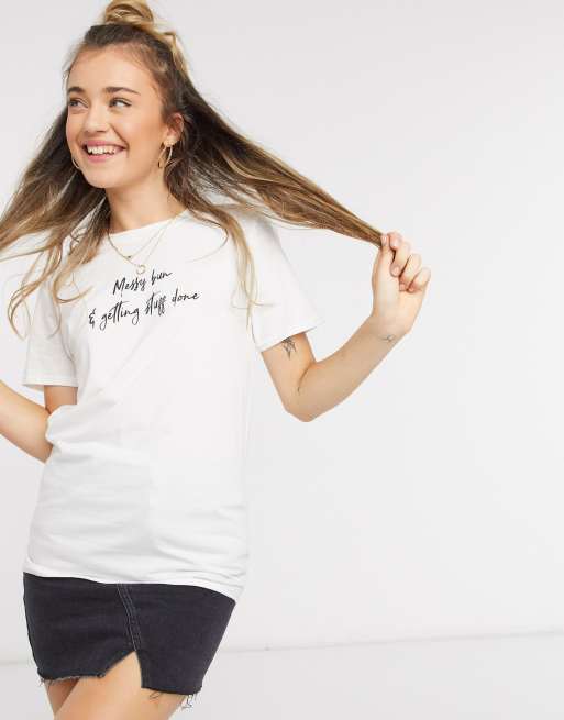 In The Style x Jac Jossa - Loungekleding - T-shirt met tekstmotief in wit, 3 van 4