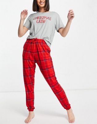 Lingerie et pyjamas In The Style x Jac Jossa - Pyjama avec top et pantalon à motif écossais - Rouge