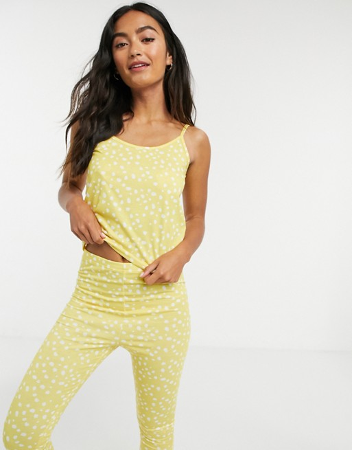 In The Style x Jac Jossa smudged polka dot cami and trouser nightwear set in yellow multi