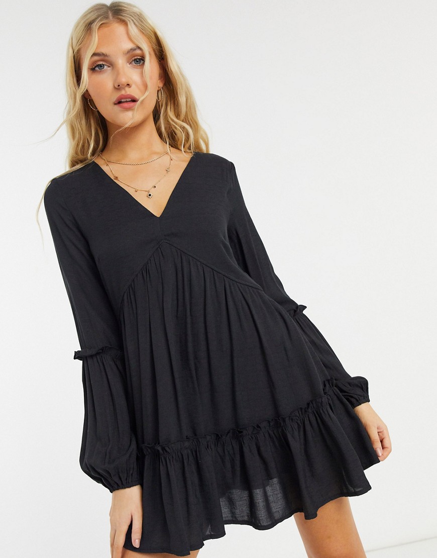 In The Style x Jac Jossa textured smock dress in black
