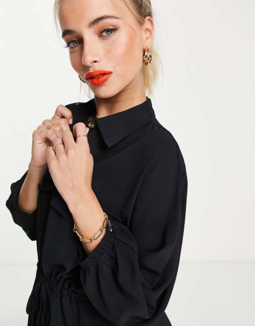 In The Style x Jac Jossa tie front shirt dress in black, 4 of 4
