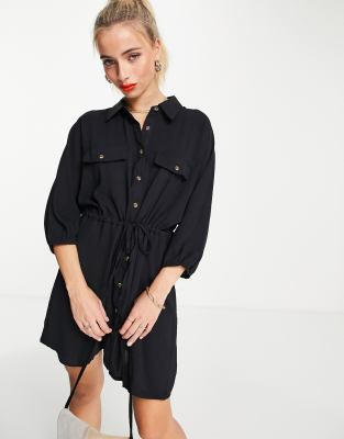 In The Style x Jac Jossa - Vestito camicia allacciato sul davanti, colore nero