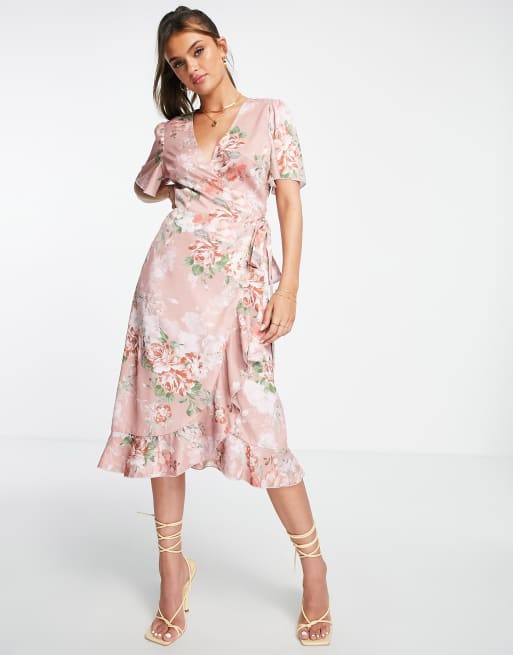 Blush floral wrap dress sale