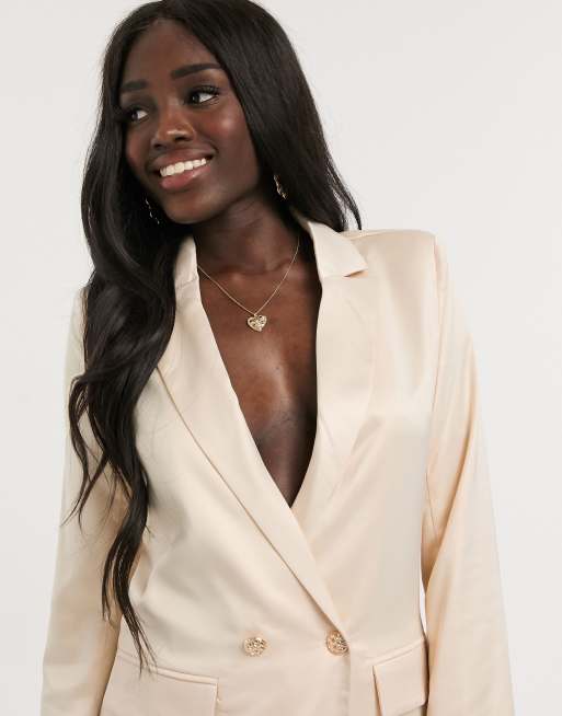 In The Style x Laura Jade - Blazer croisé en satin - Crème