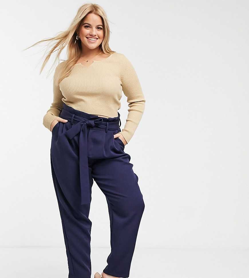 In The Style x Laura Jade Plus - Geweven broek in marineblauw