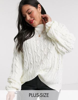 plus size white cable knit sweater
