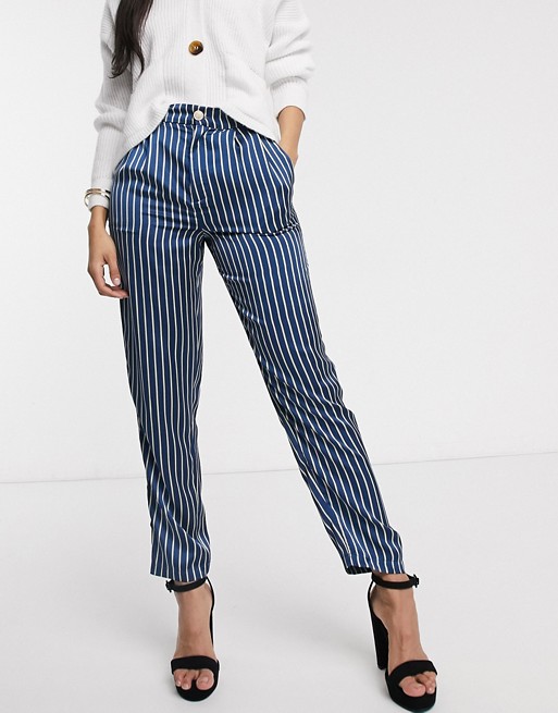 In The Style x Laura Jade satin stripe trouser in blue