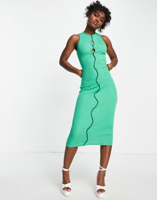 In The Style x Liberty keyhole midi pencil dress with exposed seam detail in green - ASOS Price Checker