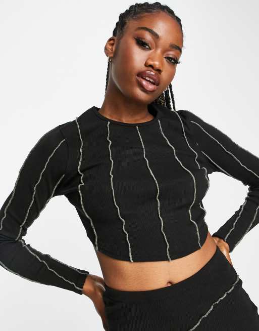 In The Style x Liberty - Top d'ensemble à manches longues et coutures apparentes contrastantes - Noir