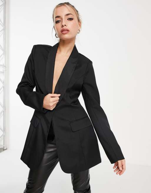In The Style x Lorna Luxe - Blazer ajusté coupe longue - Noir, 4 de 4