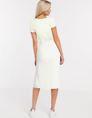 white ribbed midi skirt