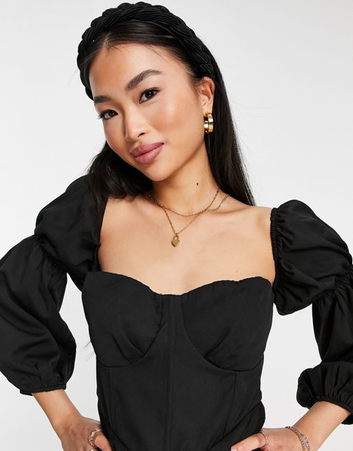 In The Style X Lorna Luxe Corsetted Puff Ball Volume Sleeve Mini